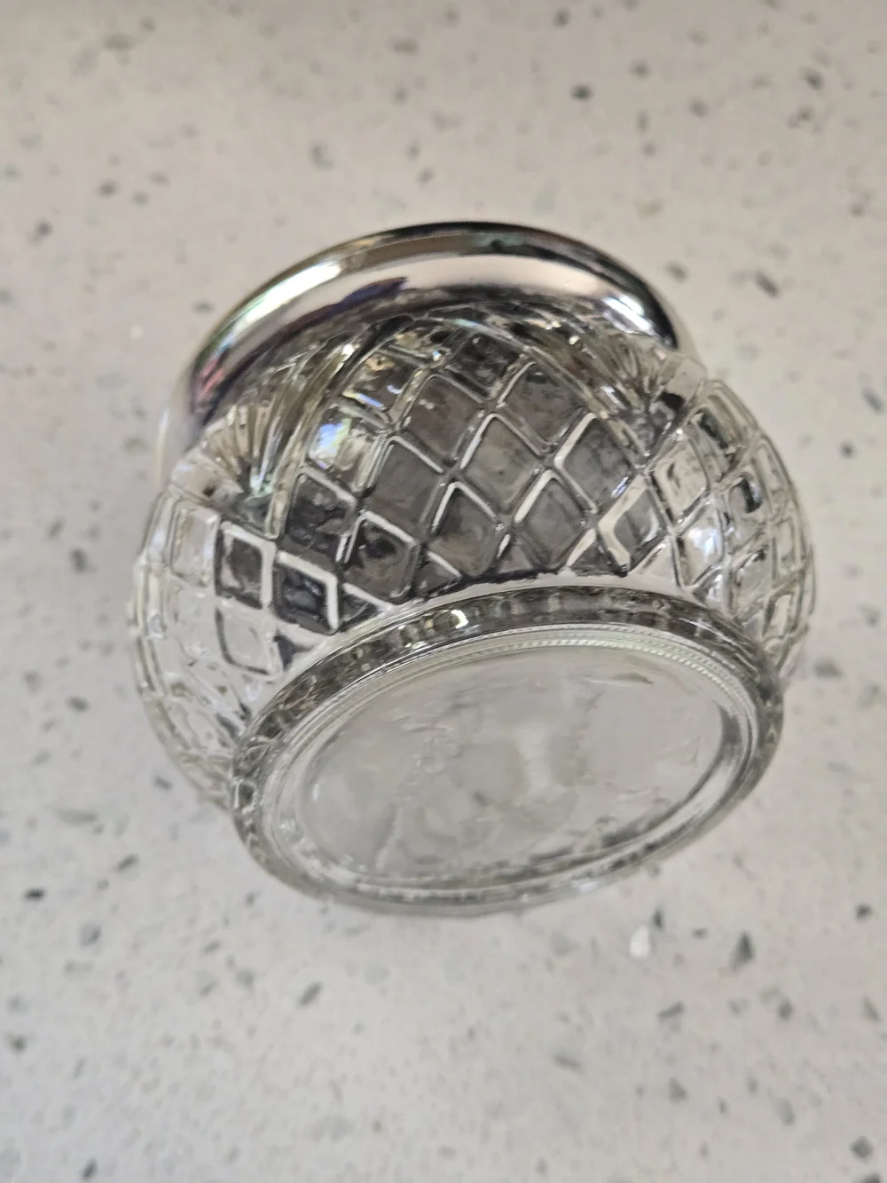 Vintage Avon Vanity Jar Glass With Embossed Patterned Silver-tone Lid